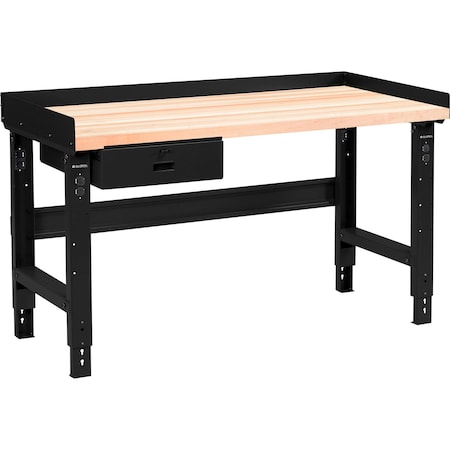 Global Industrial 60 x 30 Adj Height Workbench w/Drawer, Black- Maple Square Edge Top 183166ABK